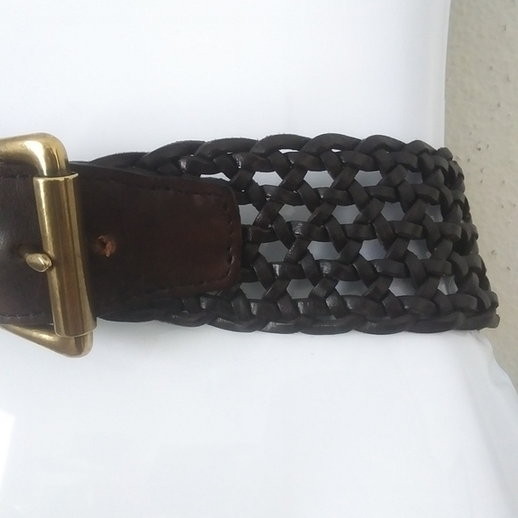 Talbots Wide Woven Leather Belt, Two-Tone Black and Brown - Picture 3 of 12